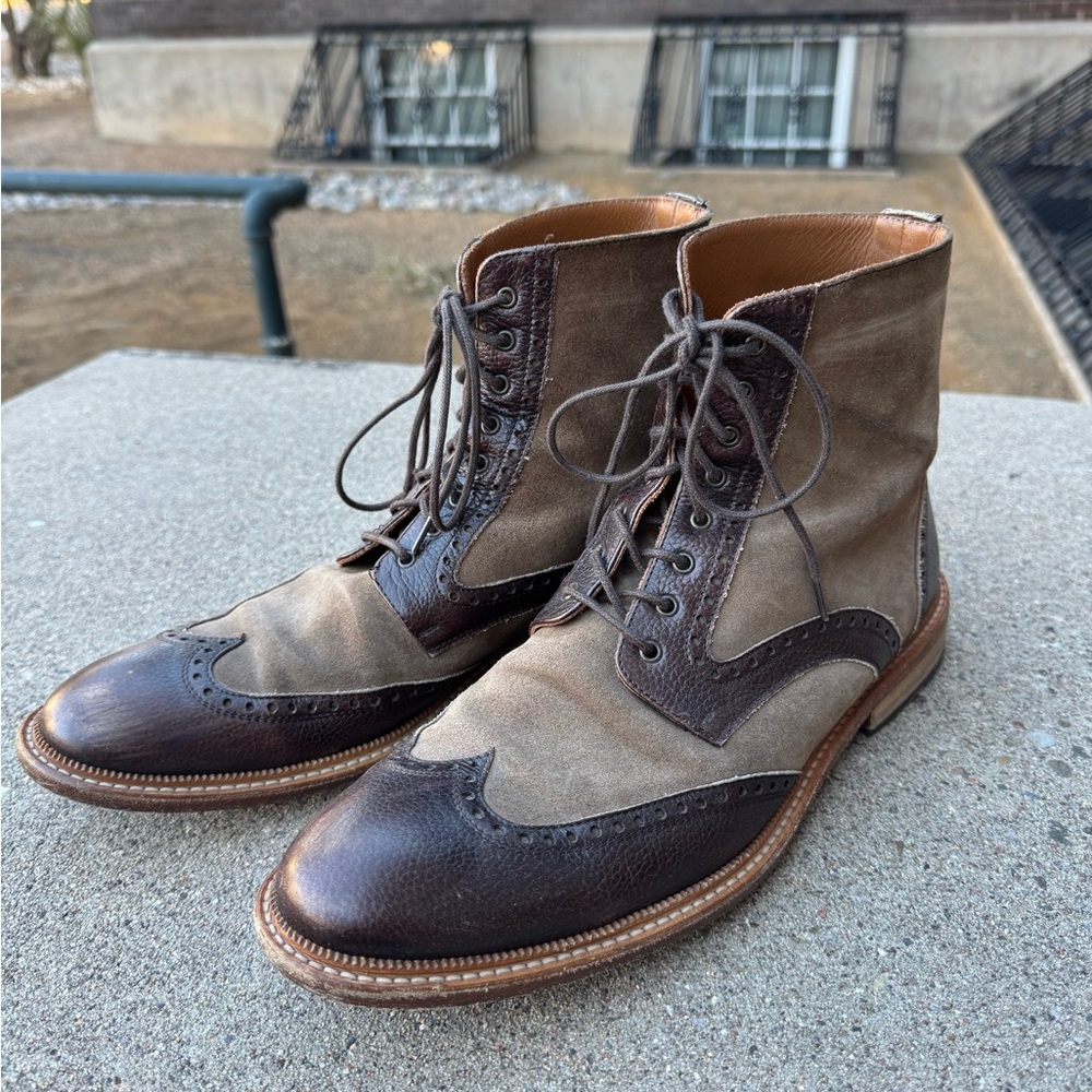 Taft Saint Boots / Brown and Tan Leather Wingtip Boots